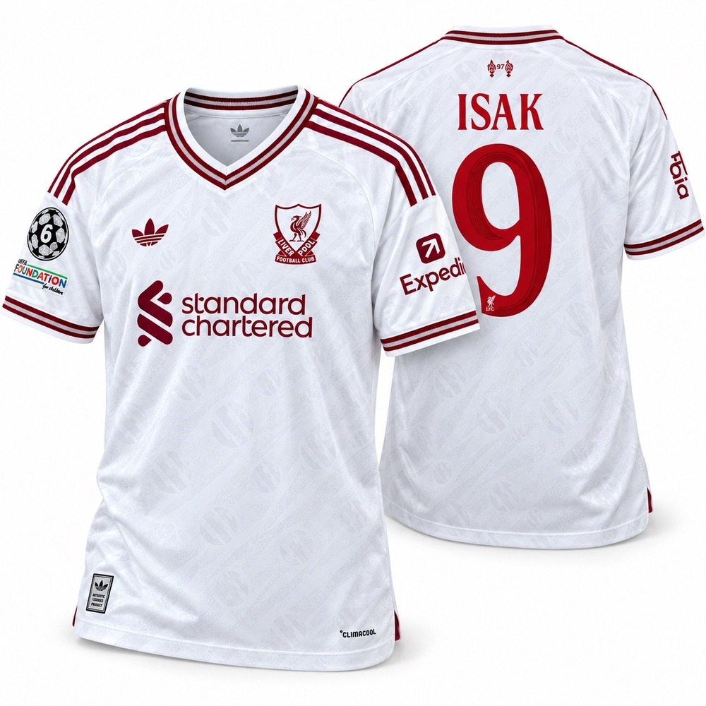 Liverpool Isak #9 White Adidas Jersey XL Champions League KA6859